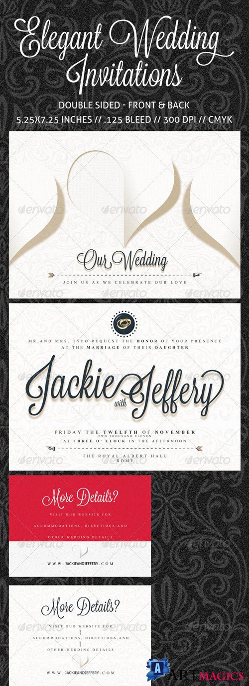 Elegant Wedding Invitation, RSVP and Info Card