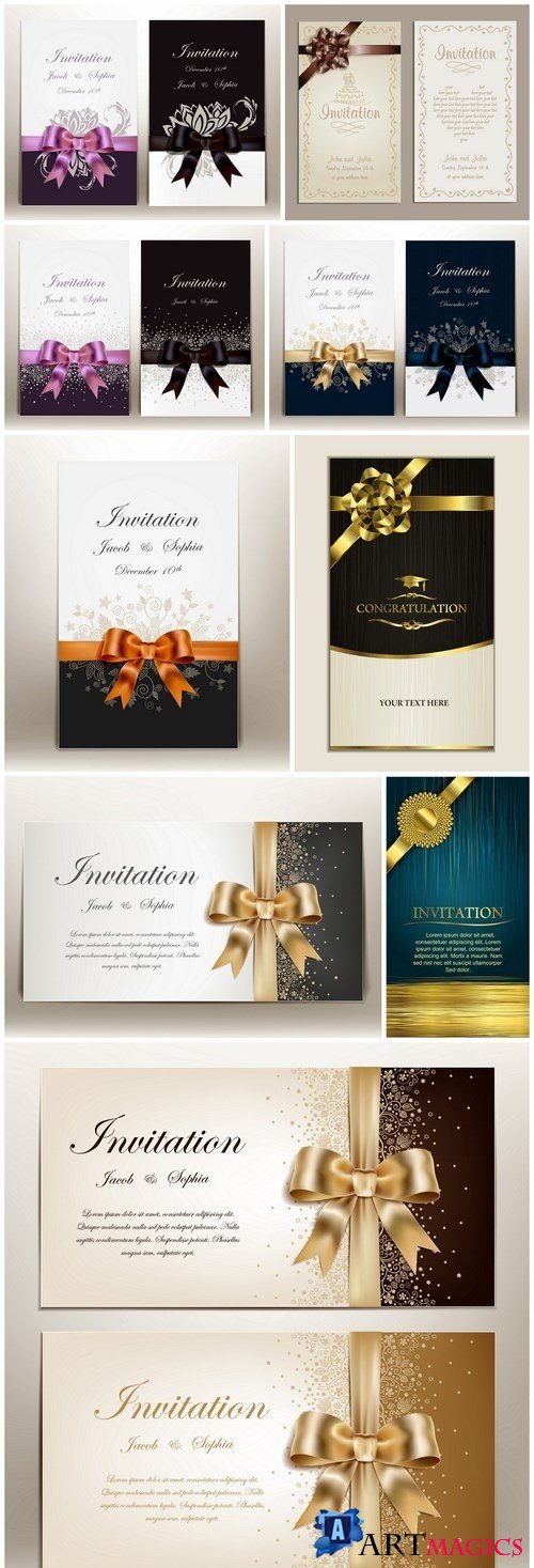 Wedding Invitation Card With Ribbon - 9 Vector