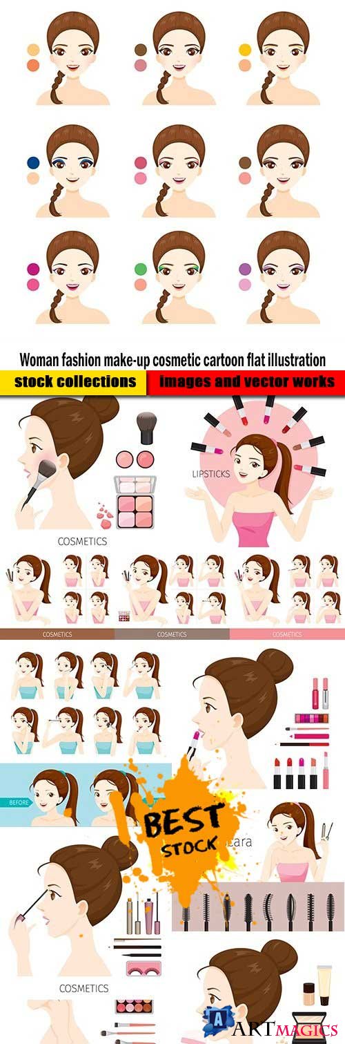 Woman fashion make-up cosmetic cartoon flat illustration