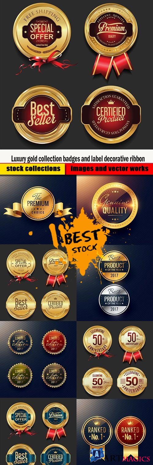 Luxury gold collection badges and label decorative ribbon
