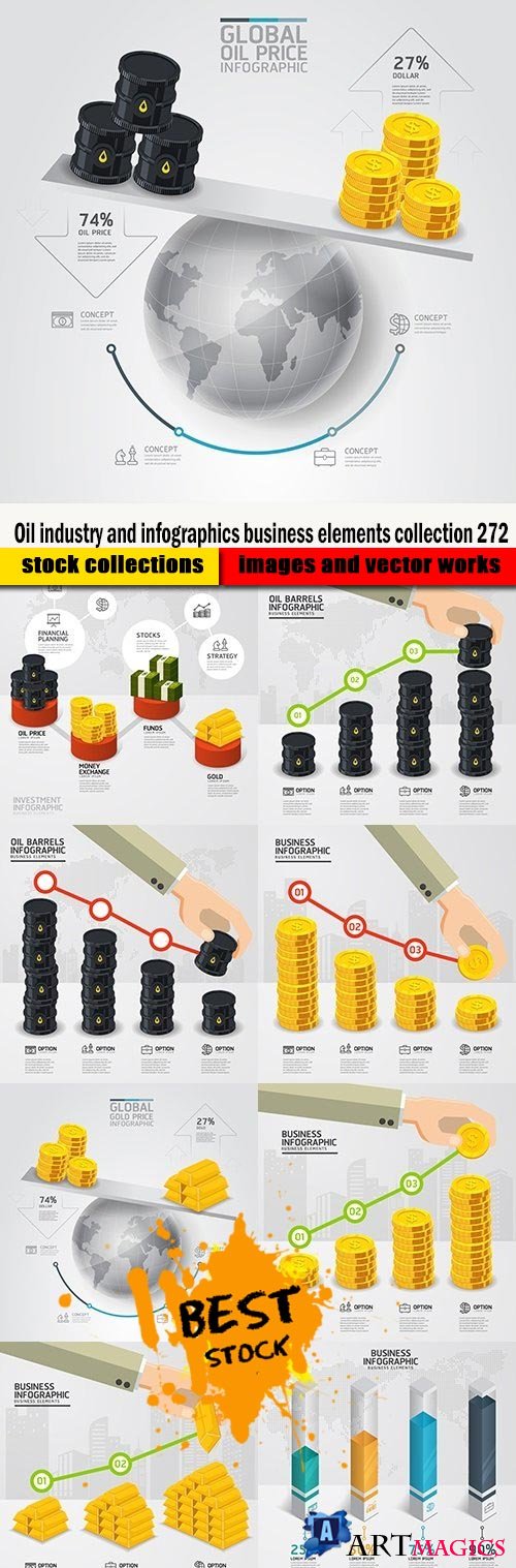 Oil industry and infographics business elements collection 272