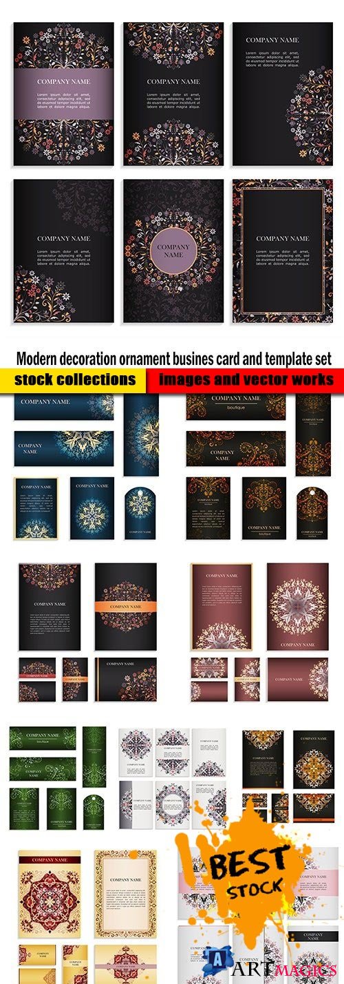 Modern decoration ornament busines card and template set