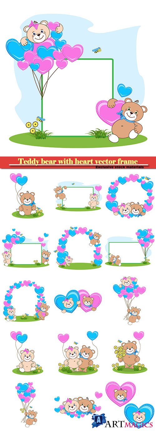 Teddy bear with heart vector frame