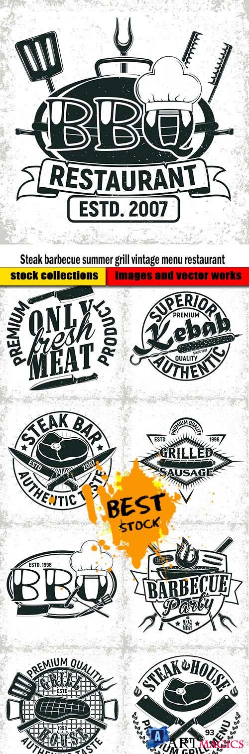 Steak barbecue summer grill vintage menu restaurant