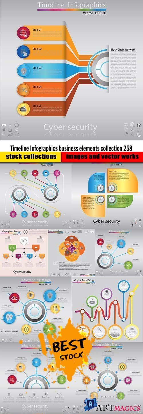 Timeline Infographics business elements collection 258