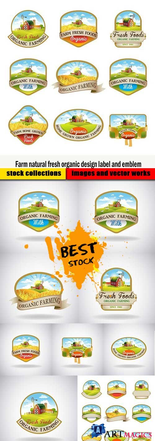 Farm natural fresh organic design label and emblem