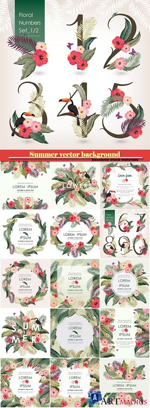 Summer vector background, floral numbers