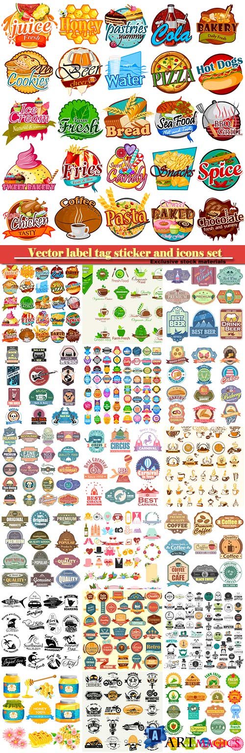 Vector label tag sticker and icons set