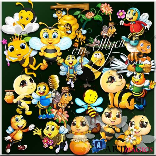 Пчёлки собирают мёд - Клипарт