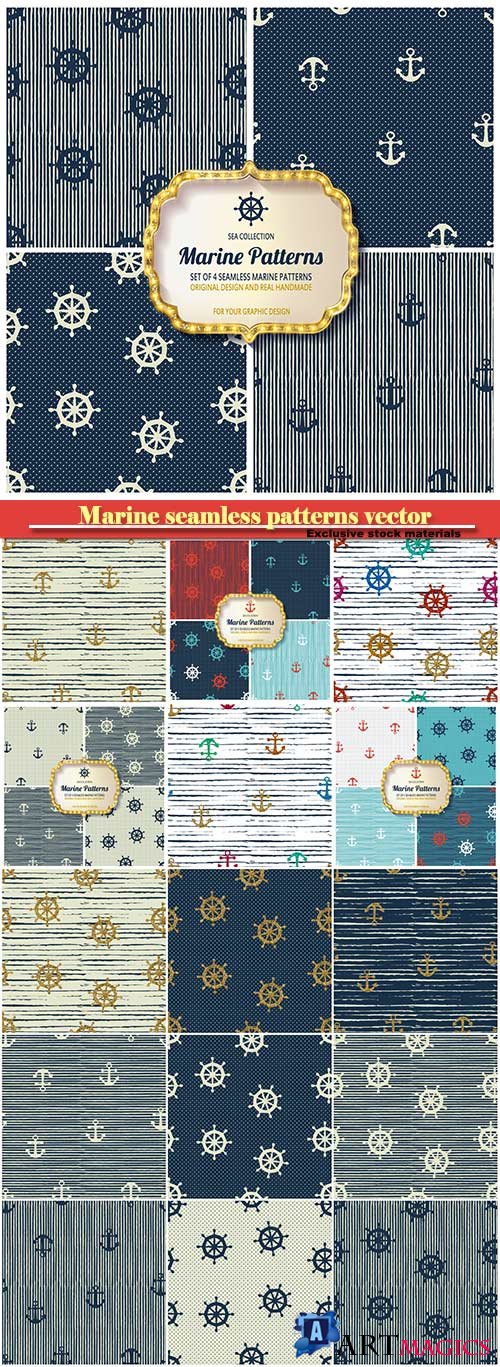 Marine seamless patterns vector