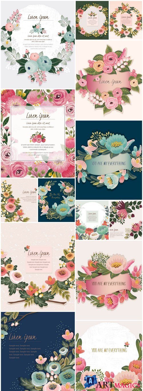 Painted Floral Backgrounds - 14 Vector