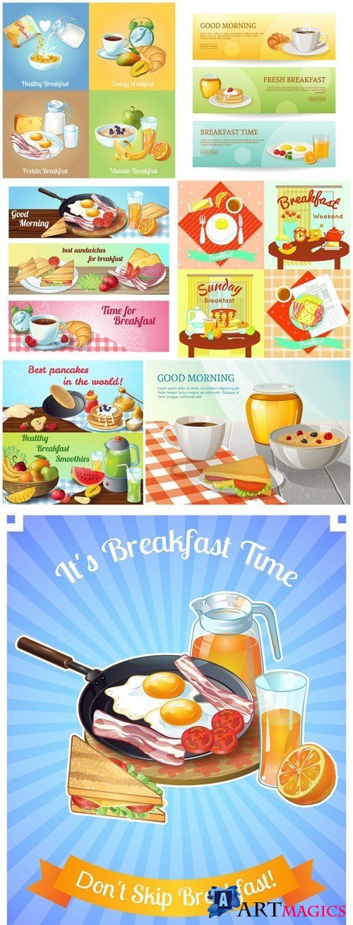 Colorful Breakfast Composition - 7 Vector