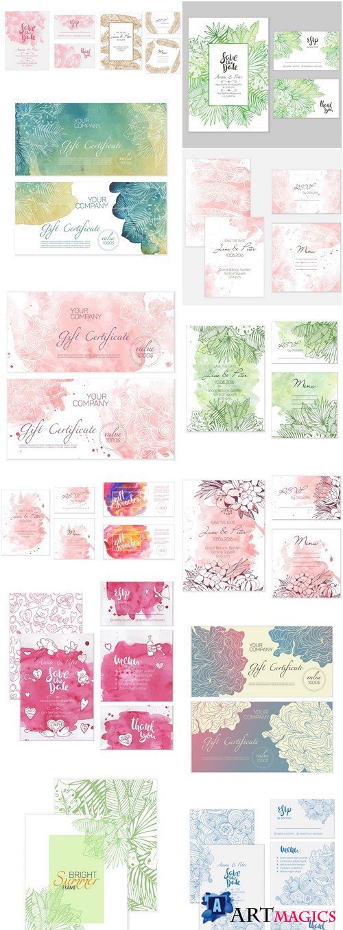 Abstract Floral Wedding Card - 14 Vector
