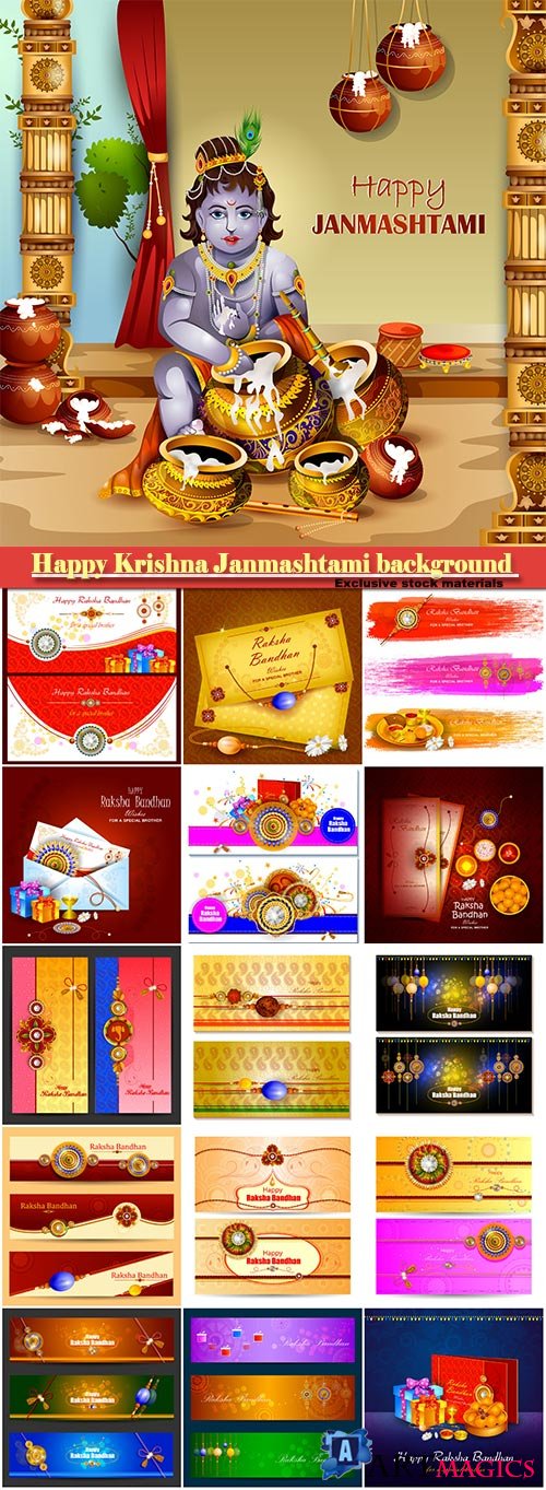 Easy to edit vector illustration of Happy Krishna Janmashtami greeting background