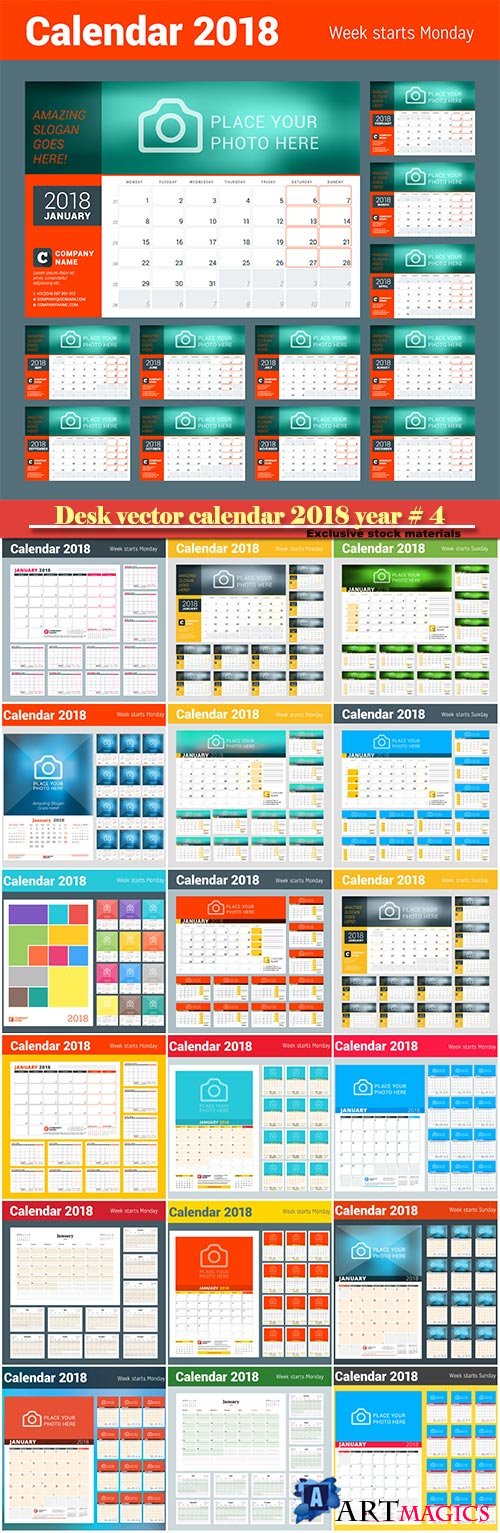 Desk vector calendar design templatefor 2018 year # 4