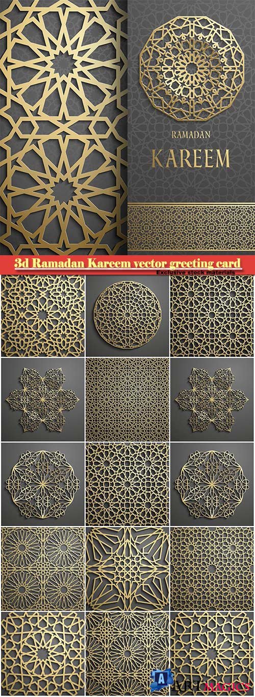 3d Ramadan Kareem vector greeting card, invitation islamic golden pattern