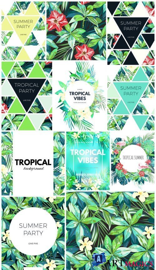 Bright wallpapers hawaiian design with tropical plants 12x JPEG
