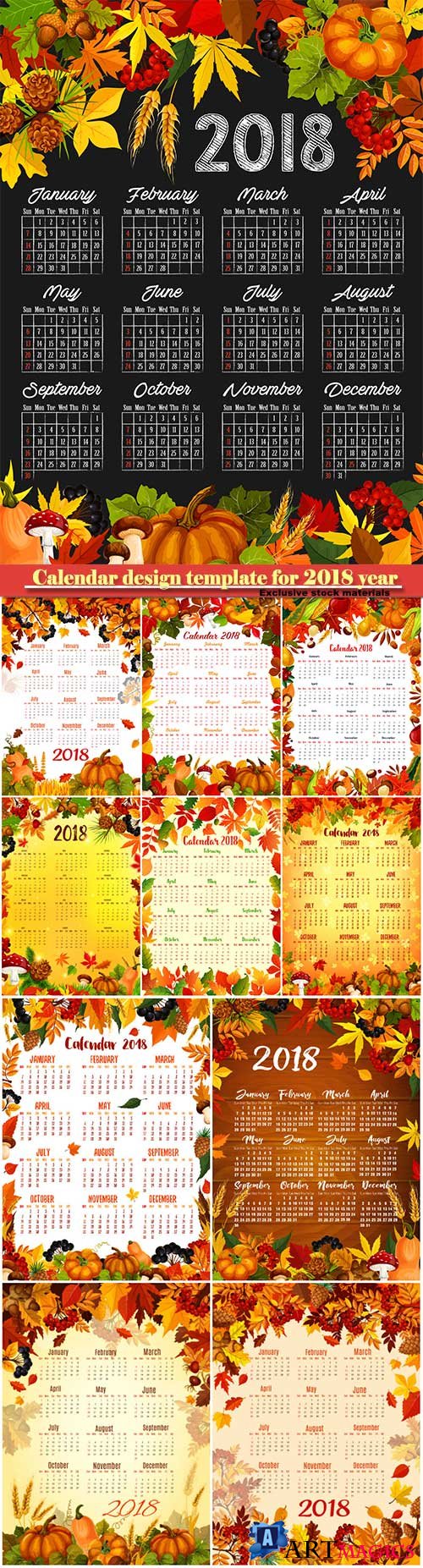 Vector autumn calendar design template for 2018 year # 8