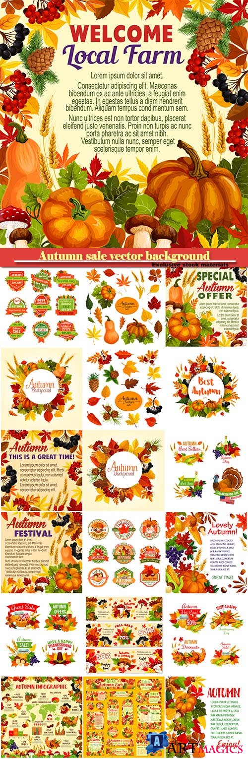 Autumn sale vector background, banner template for discount promotion design