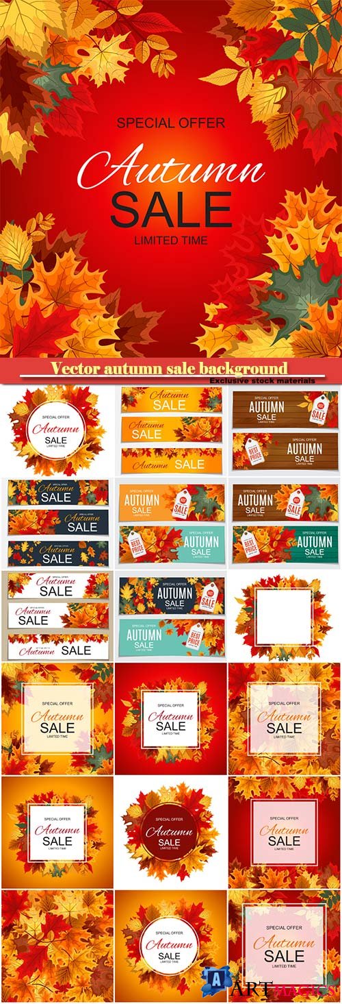 Vector illustration autumn sale background with falling autumn leaves