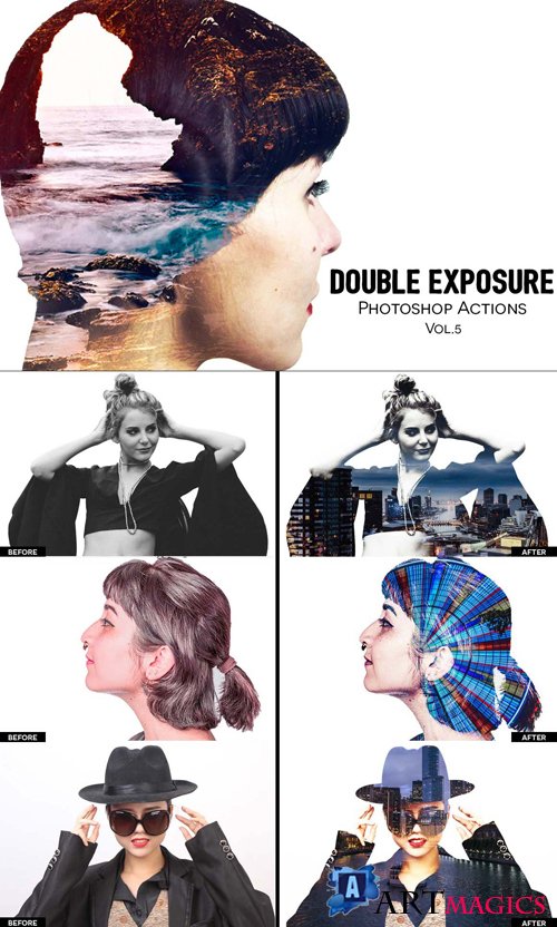Double Exposure Photoshop Action Vol.5