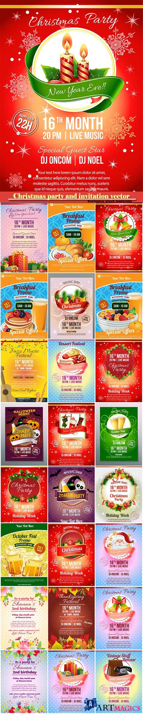 Christmas party and invitation template vector poster