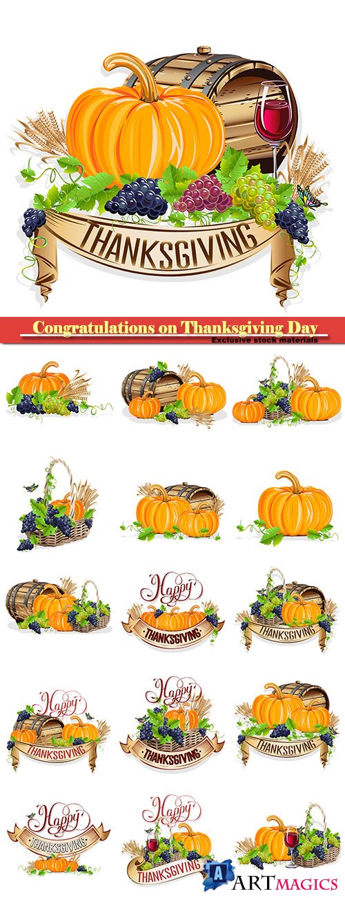 Vector set congratulations on Thanksgiving Day