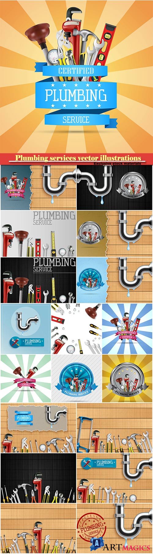 Plumbing services vector illustrations