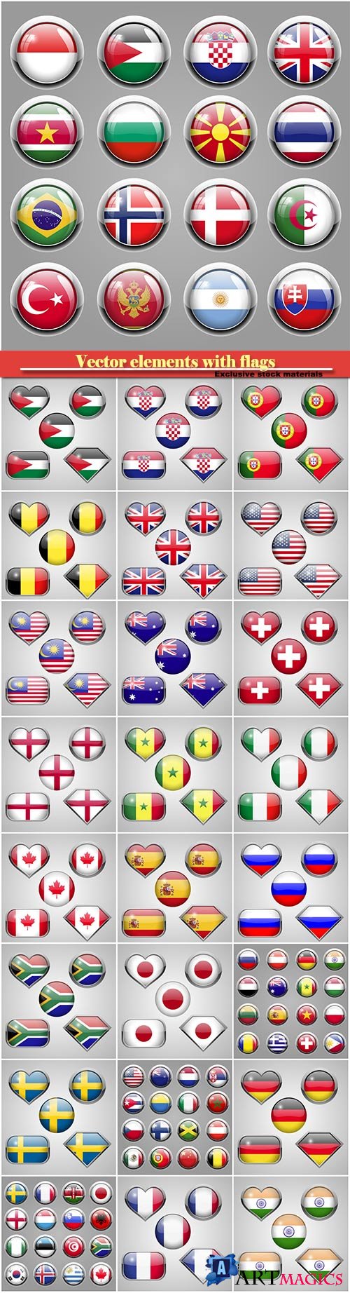 Vector elements flags of different countries of the world