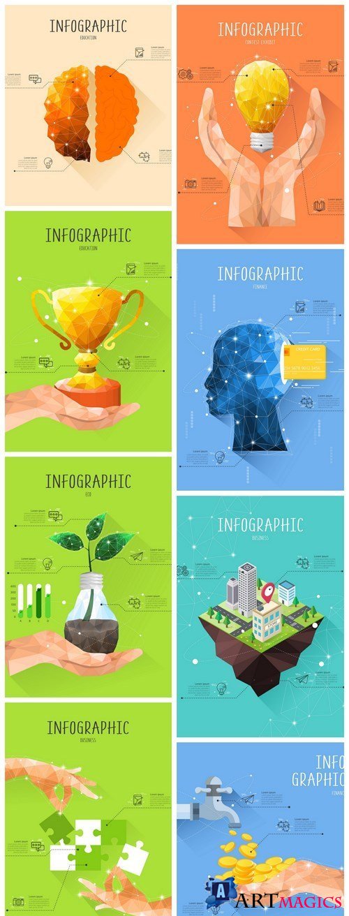 Low Poly Infographics - 8 Vector