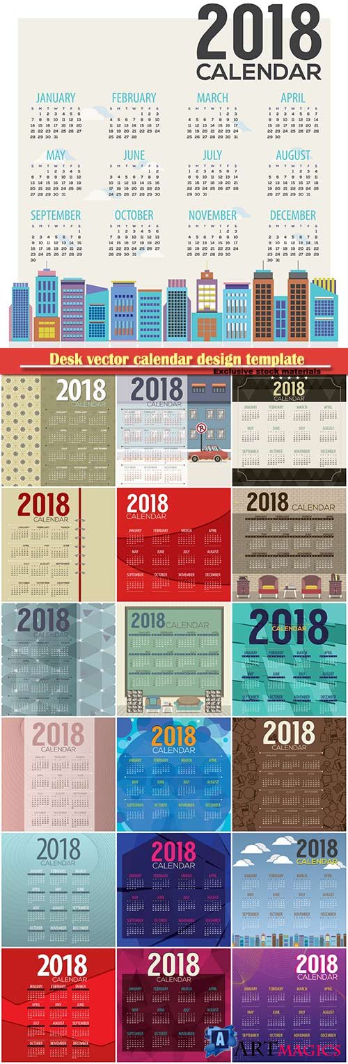 Desk vector calendar design template for 2018 year # 10