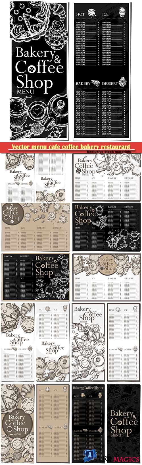Vector menu cafe coffee bakery restaurant template design hand drawing