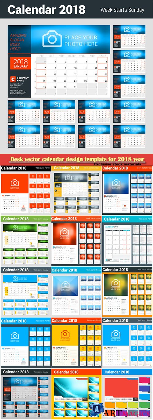 Desk vector calendar design template for 2018 year # 11