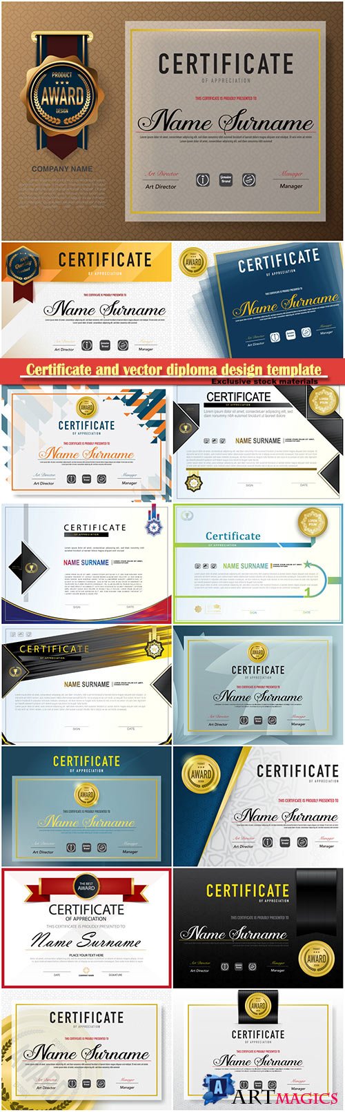 Certificate and vector diploma design template # 42