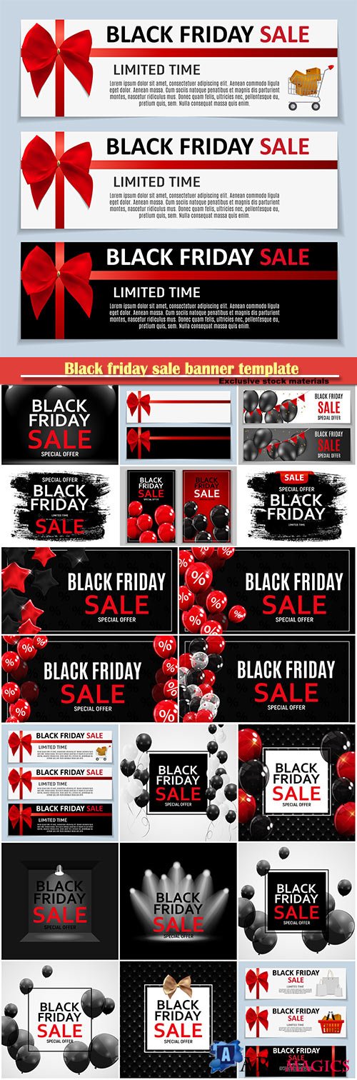 Black friday sale banner template vector design with balloons