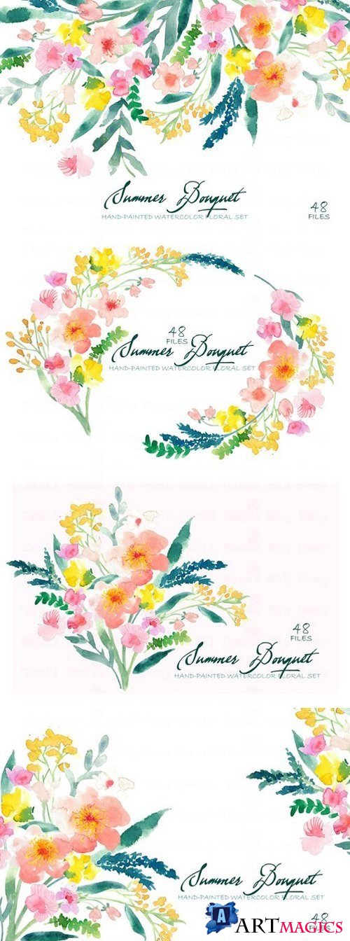 Summer Bouquet - Watercolor Clipart 371690