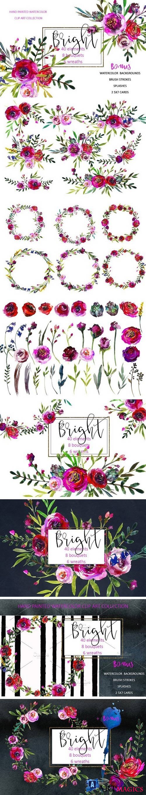 Bright Purple Watercolor Flowers 897992