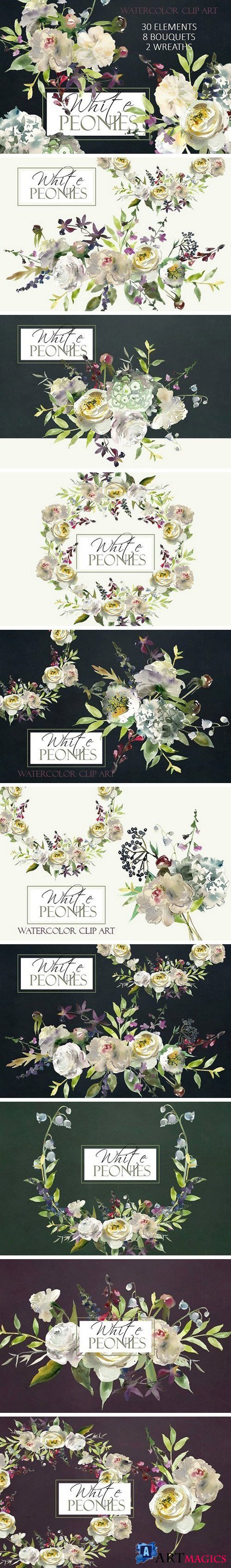 Watercolor White Flowers Clipart 983330