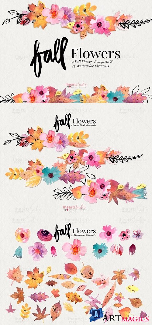 Fall Flower Watercolors - 1863875