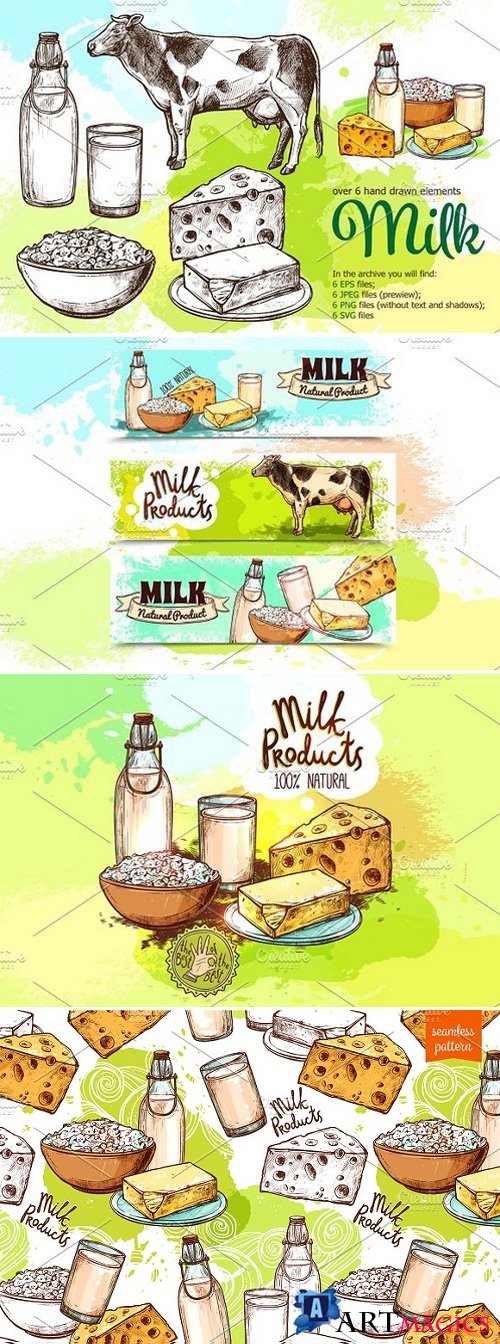 Milk Products Sketch Set 1156468