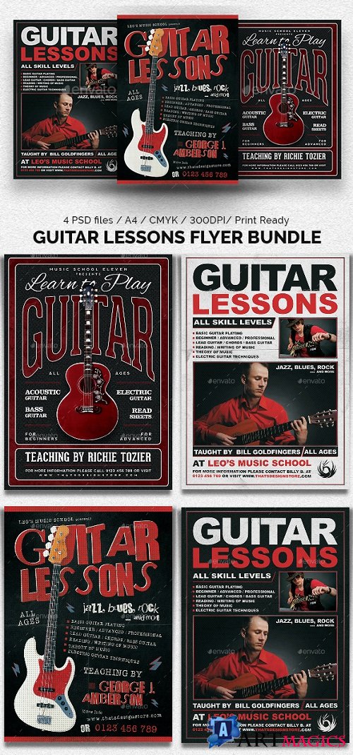 Guitar Lessons Flyer Bundle - 20650570
