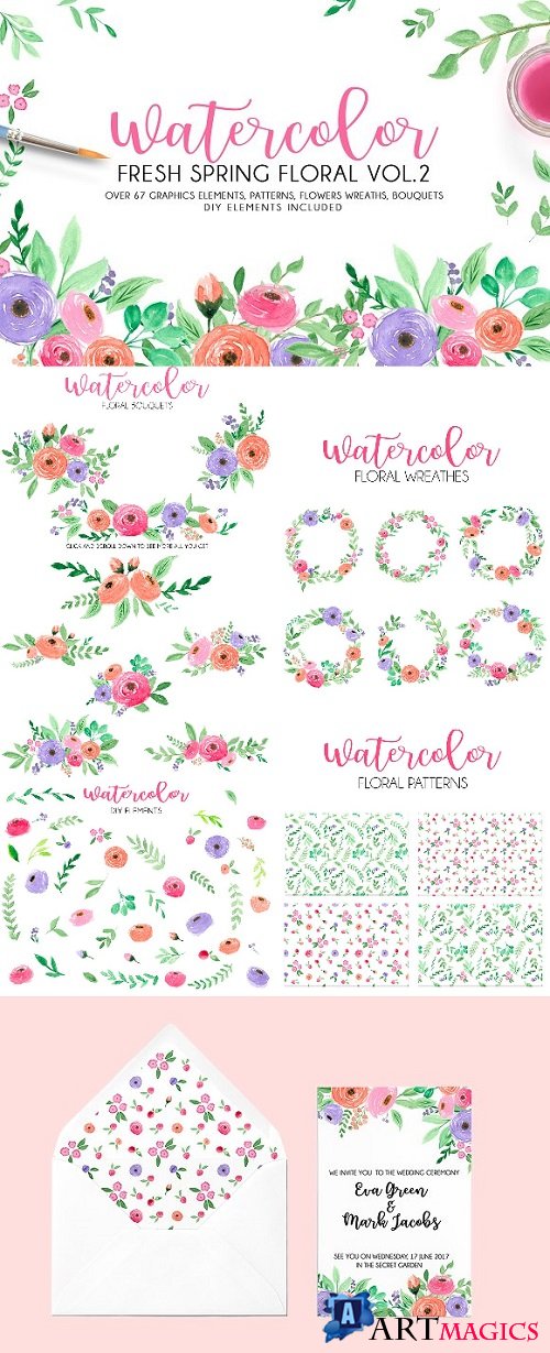 Watercolor fresh spring floral vol.2 - 1448710