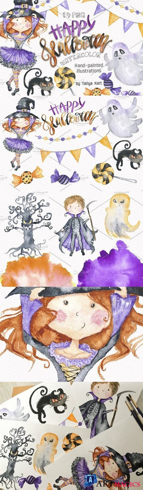 Halloween Party Watercolor Clipart 1745646