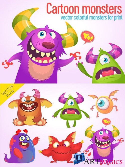 Cartoon 6 monsters. Vector set - 1869860