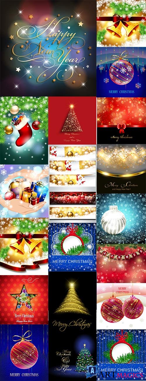 Merry Christmas and New Year Backgrounds 25 eps