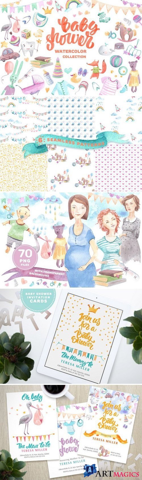 Baby shower watercolor collection 1872541
