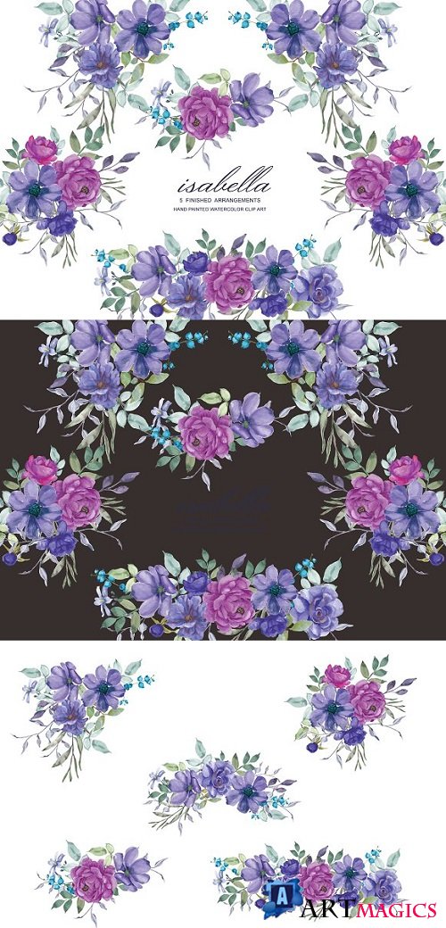 Purple Hand Painted Floral Clip Art 1904565