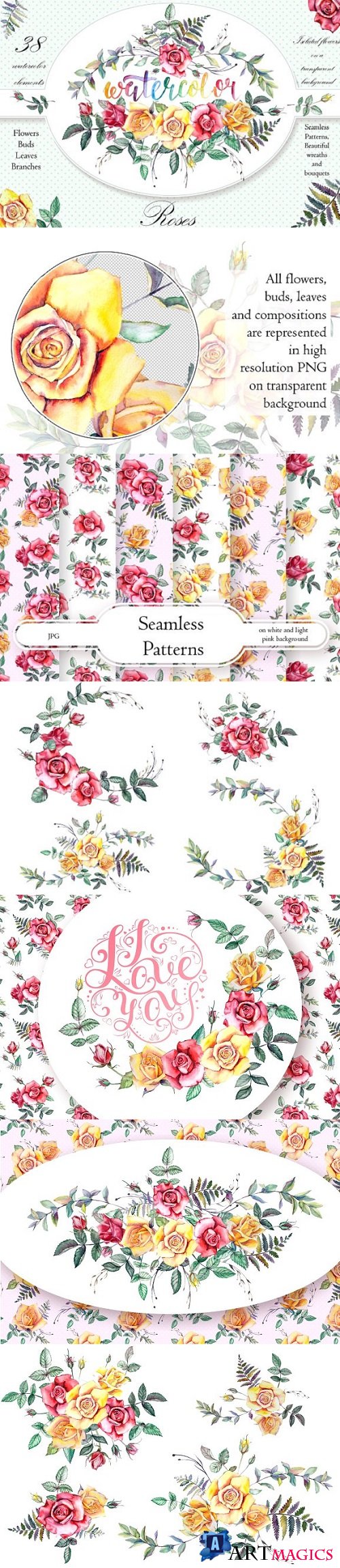 Watercolor Flowers Clipart - Roses 1916568