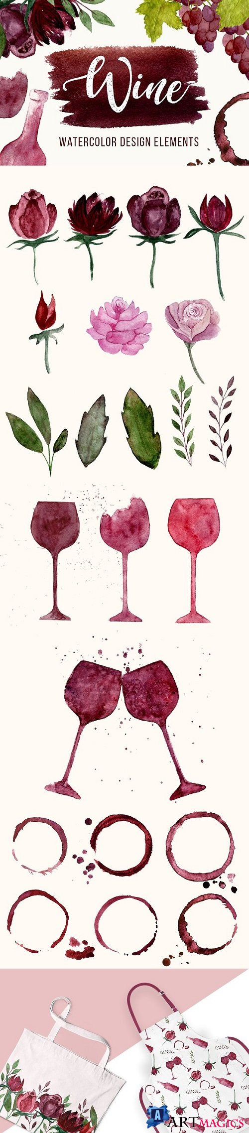Wine watercolor elements + BONUS 1916105