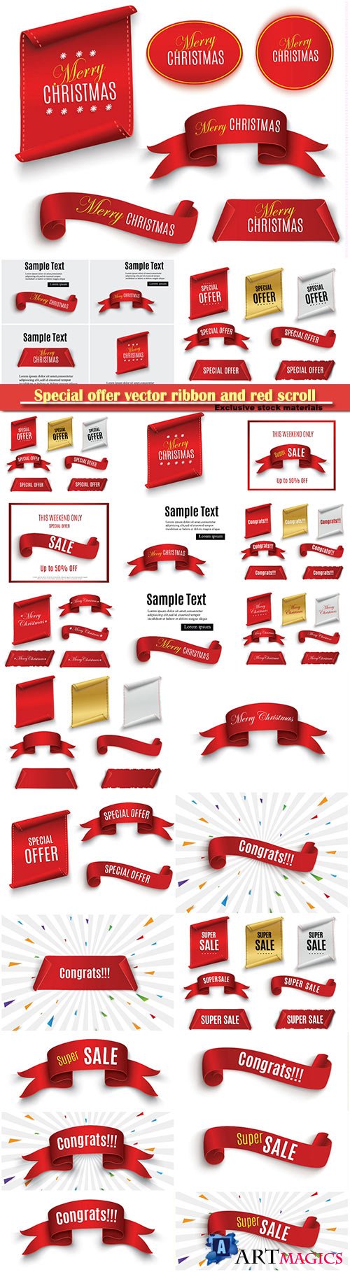 Special offer vector ribbon and red scroll, banner sale tag